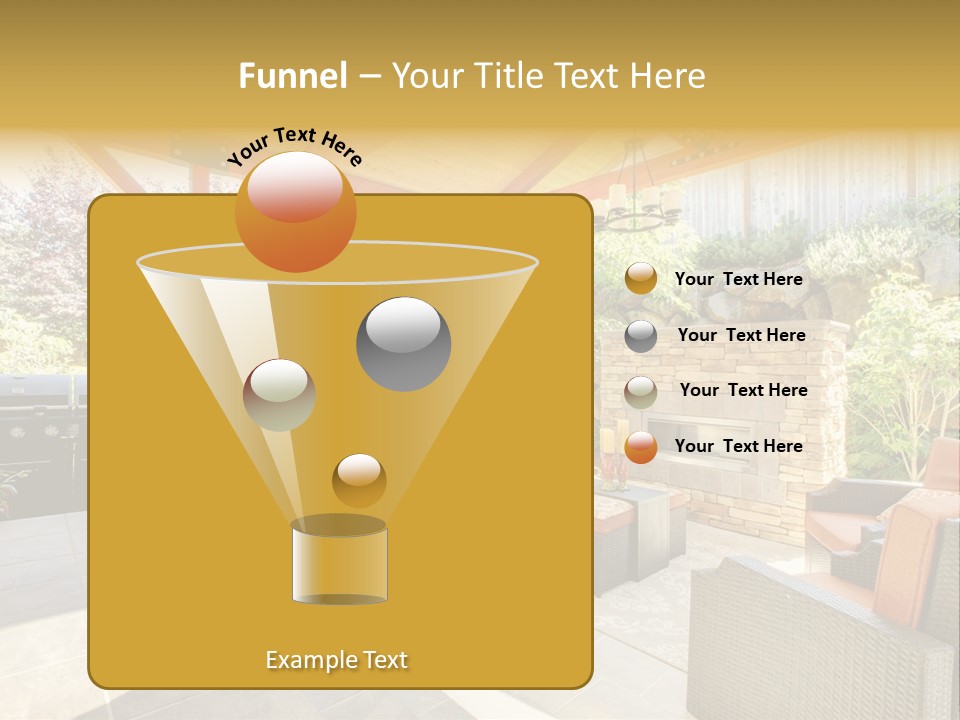 A Covered Patio With Furniture And A Grill PowerPoint Template