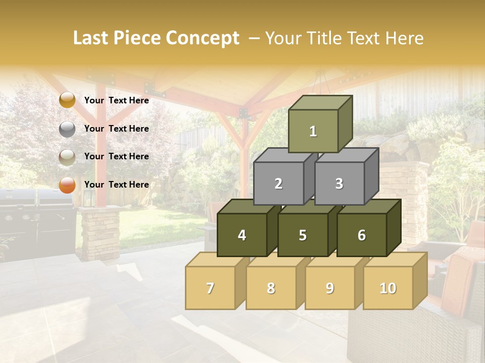 A Covered Patio With Furniture And A Grill PowerPoint Template