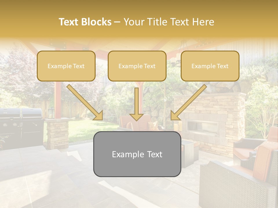A Covered Patio With Furniture And A Grill PowerPoint Template