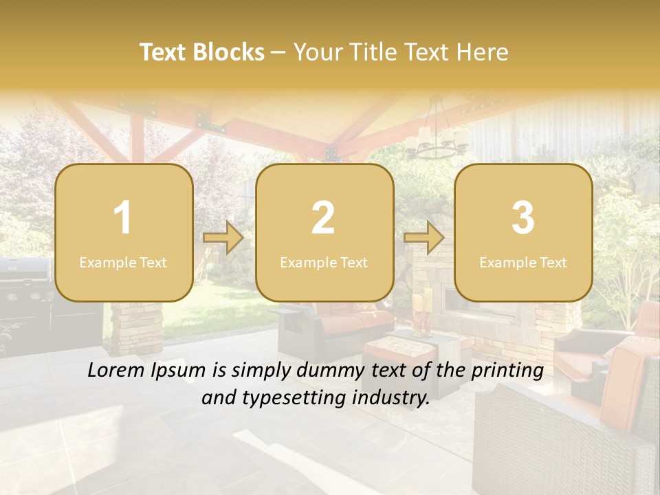 A Covered Patio With Furniture And A Grill PowerPoint Template