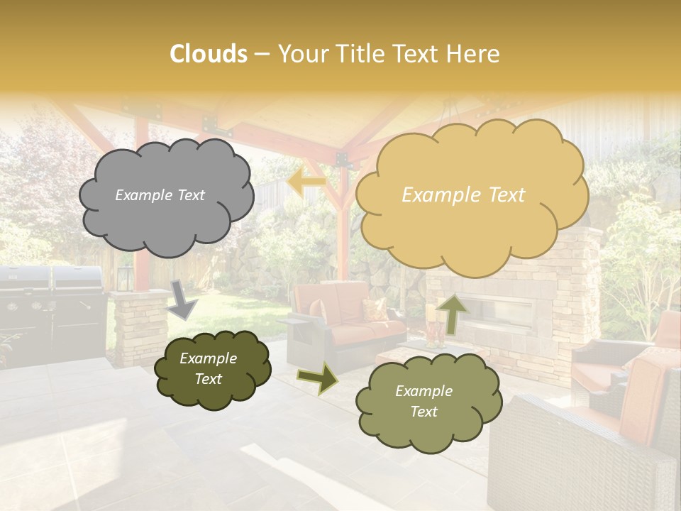 A Covered Patio With Furniture And A Grill PowerPoint Template