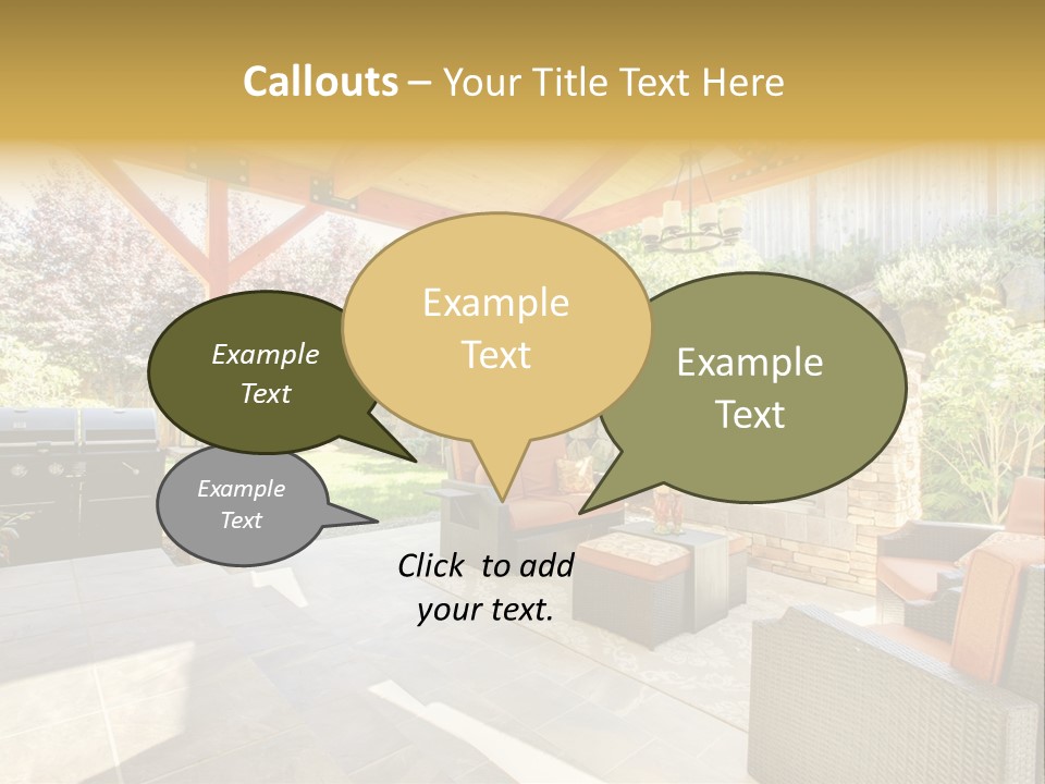 A Covered Patio With Furniture And A Grill PowerPoint Template