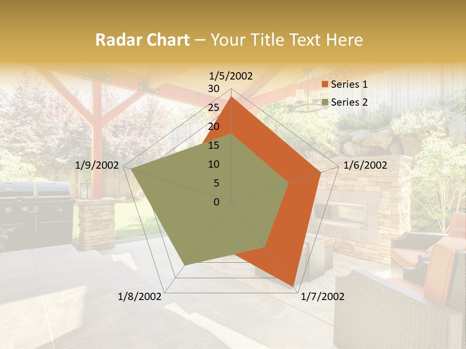 A Covered Patio With Furniture And A Grill PowerPoint Template