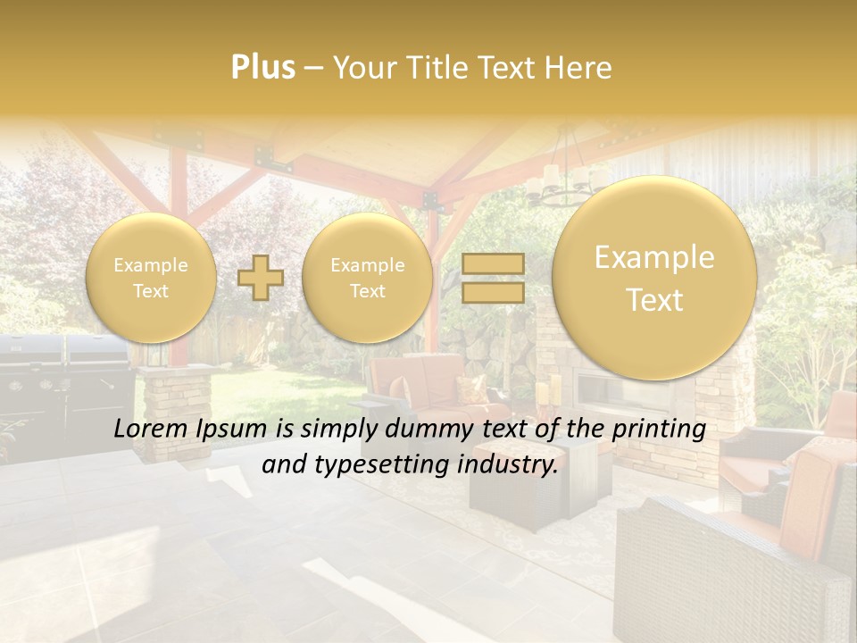 A Covered Patio With Furniture And A Grill PowerPoint Template