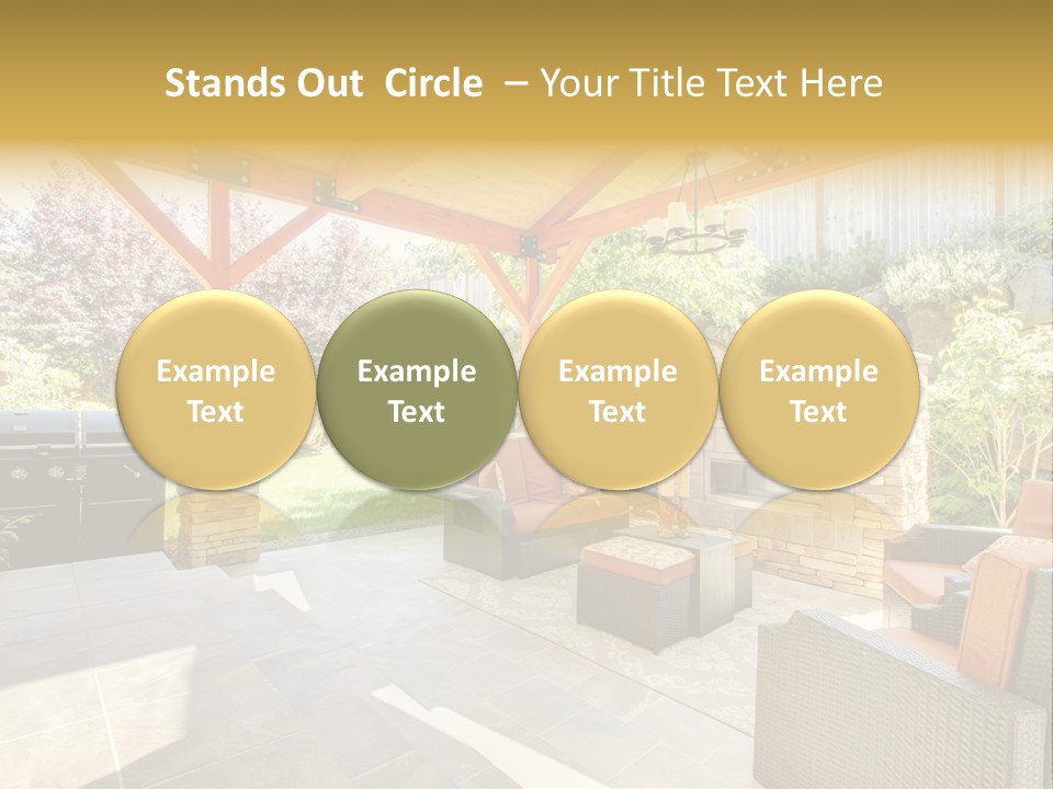 A Covered Patio With Furniture And A Grill PowerPoint Template
