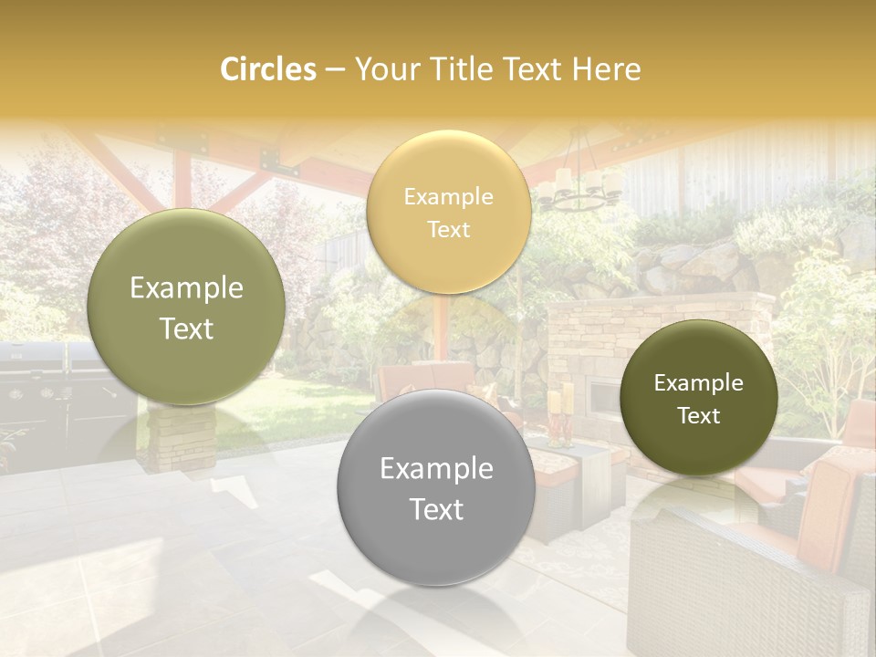 A Covered Patio With Furniture And A Grill PowerPoint Template