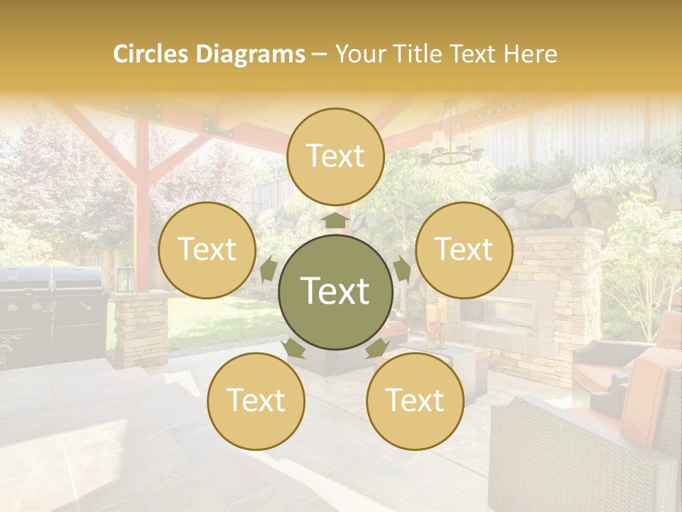 A Covered Patio With Furniture And A Grill PowerPoint Template