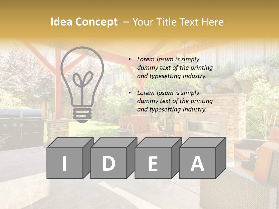 A Covered Patio With Furniture And A Grill PowerPoint Template