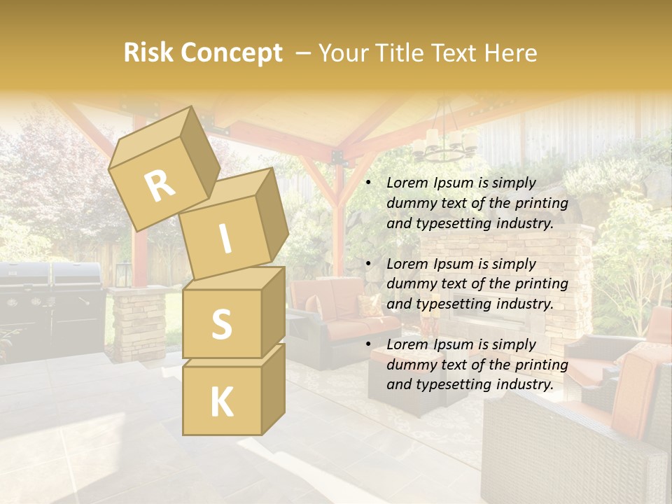 A Covered Patio With Furniture And A Grill PowerPoint Template