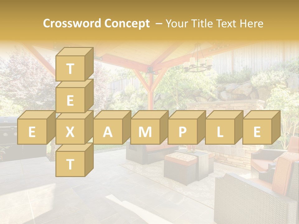 A Covered Patio With Furniture And A Grill PowerPoint Template