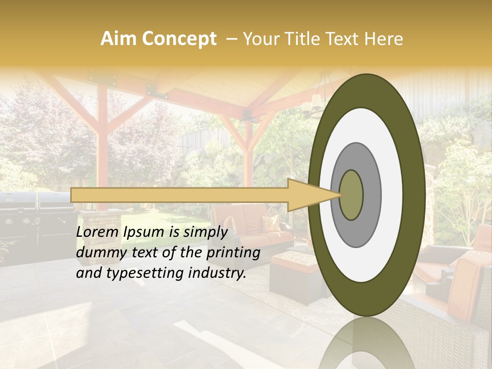 A Covered Patio With Furniture And A Grill PowerPoint Template