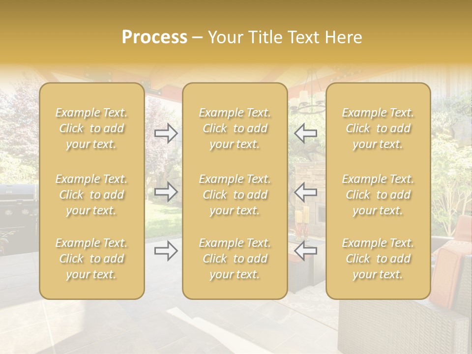A Covered Patio With Furniture And A Grill PowerPoint Template