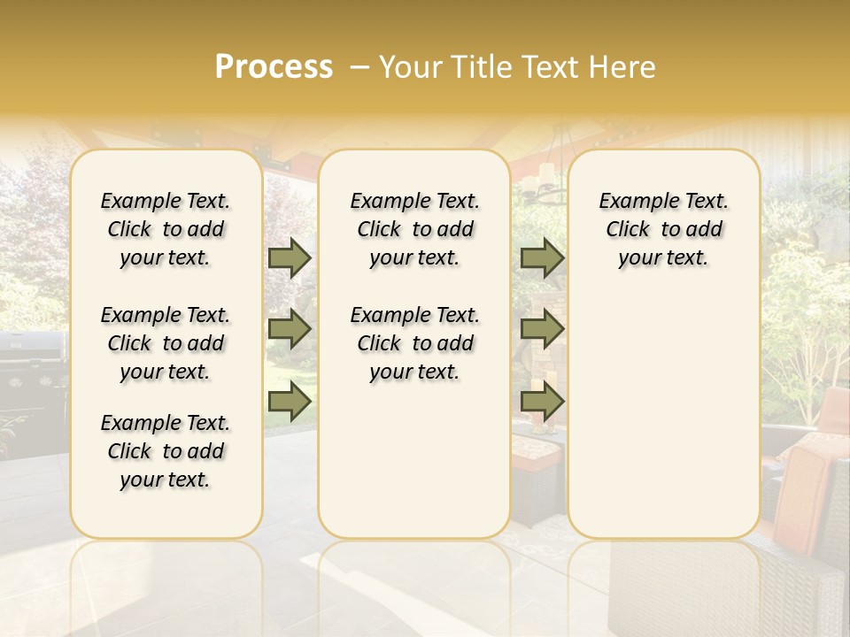 A Covered Patio With Furniture And A Grill PowerPoint Template