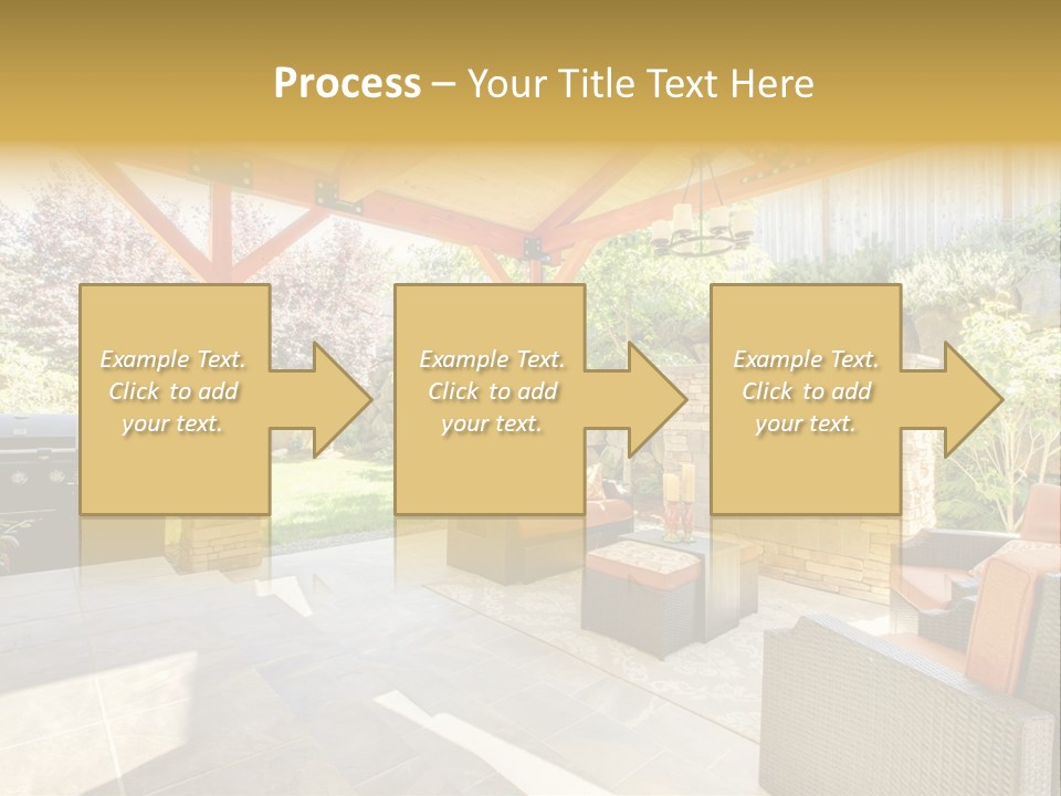 A Covered Patio With Furniture And A Grill PowerPoint Template