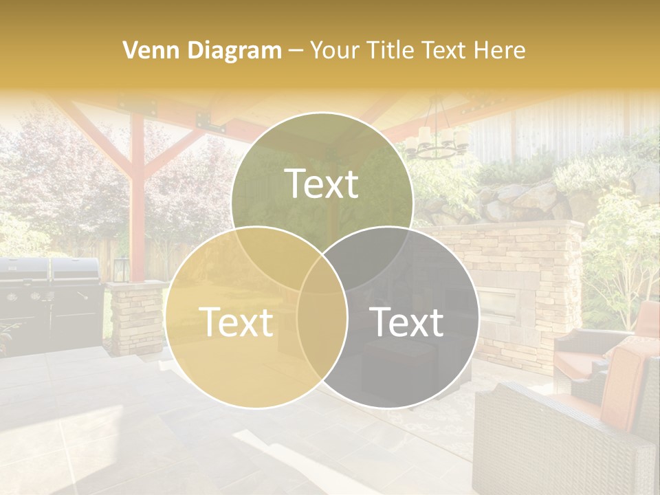A Covered Patio With Furniture And A Grill PowerPoint Template