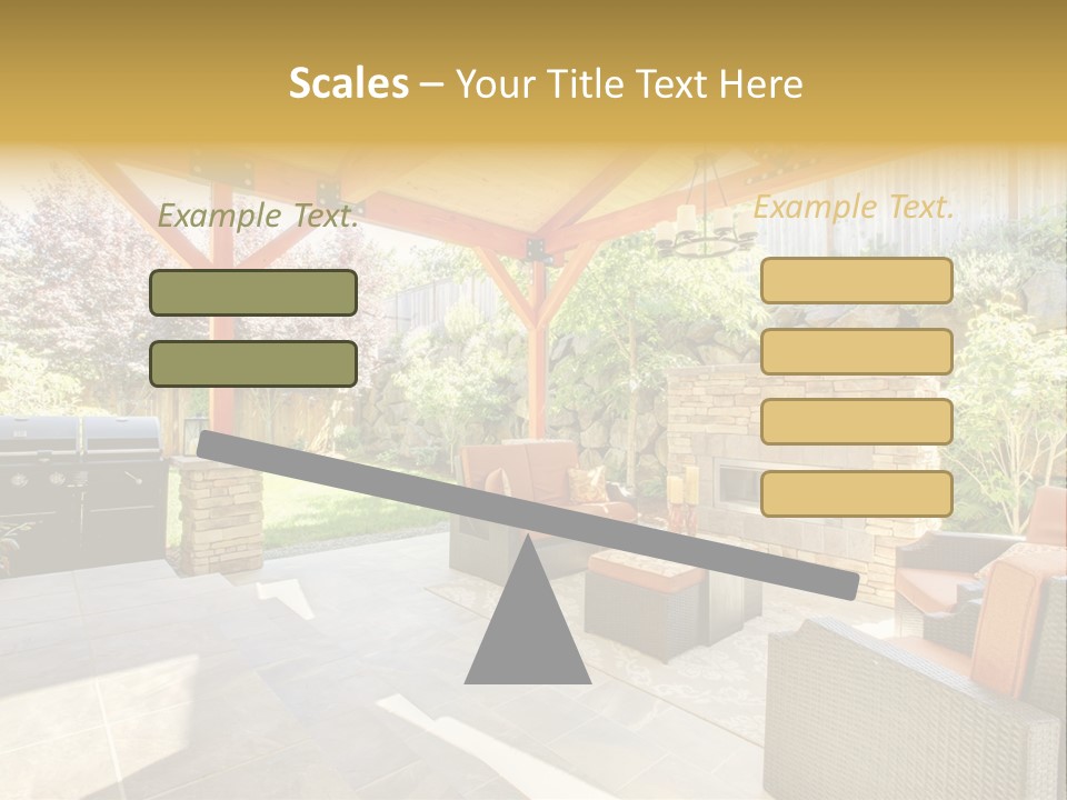 A Covered Patio With Furniture And A Grill PowerPoint Template