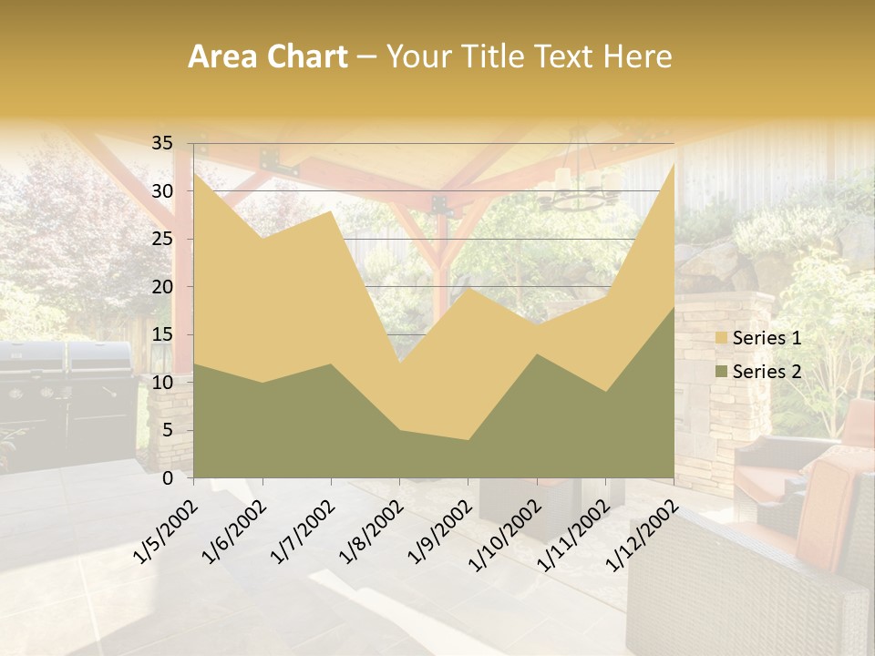 A Covered Patio With Furniture And A Grill PowerPoint Template