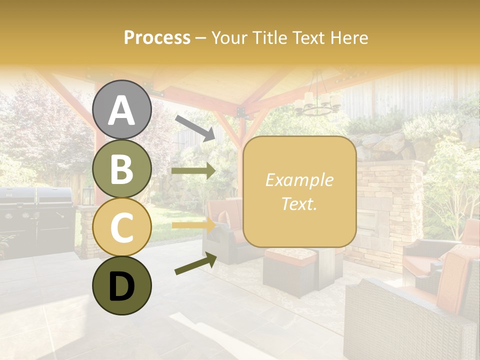 A Covered Patio With Furniture And A Grill PowerPoint Template