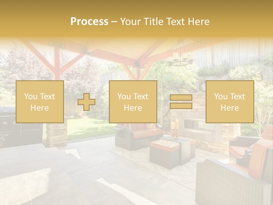 A Covered Patio With Furniture And A Grill PowerPoint Template