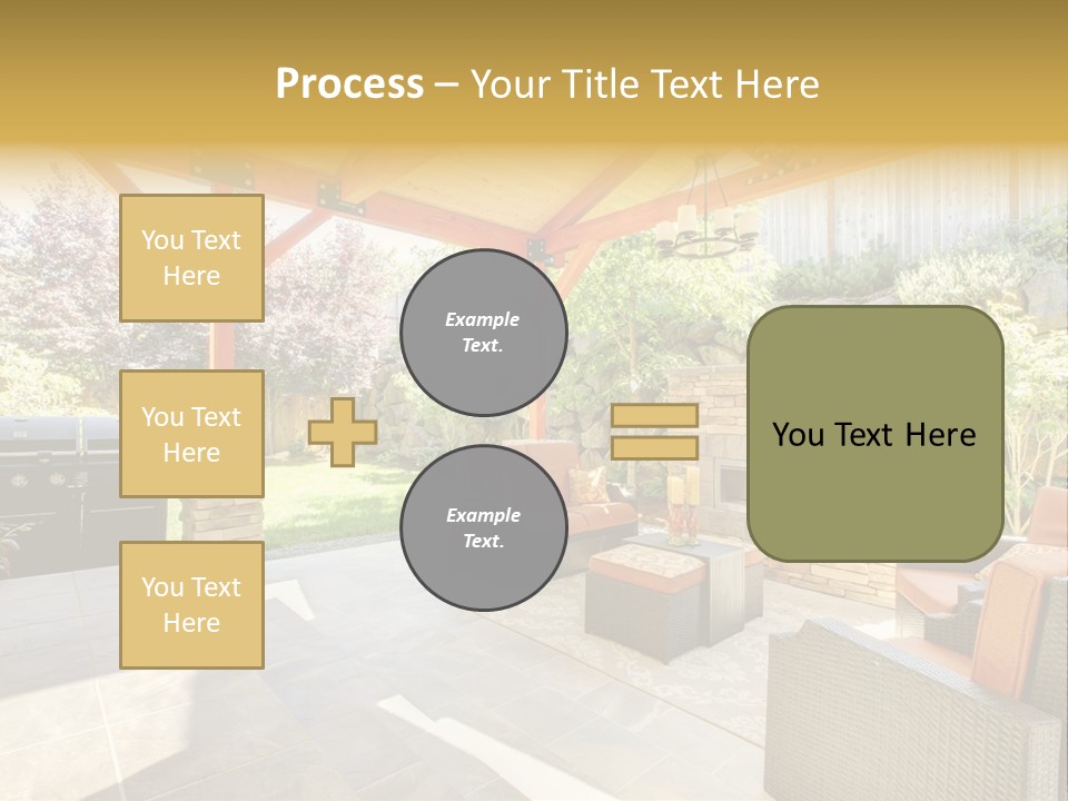 A Covered Patio With Furniture And A Grill PowerPoint Template