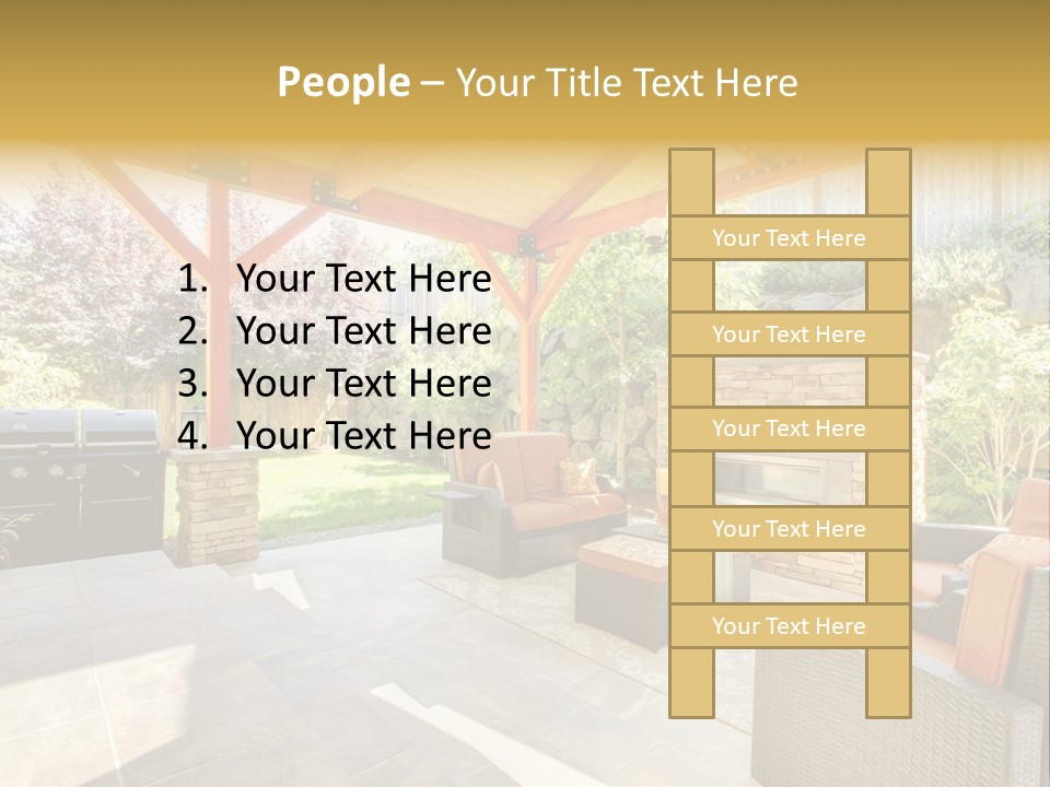 A Covered Patio With Furniture And A Grill PowerPoint Template