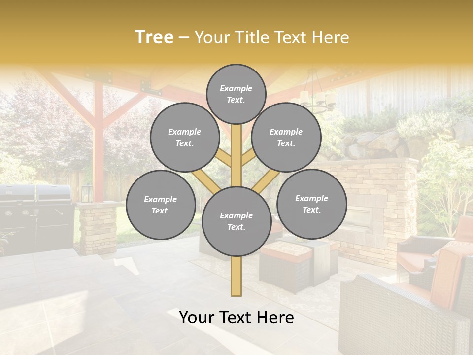 A Covered Patio With Furniture And A Grill PowerPoint Template