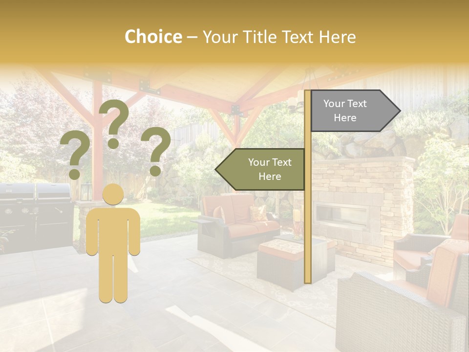 A Covered Patio With Furniture And A Grill PowerPoint Template
