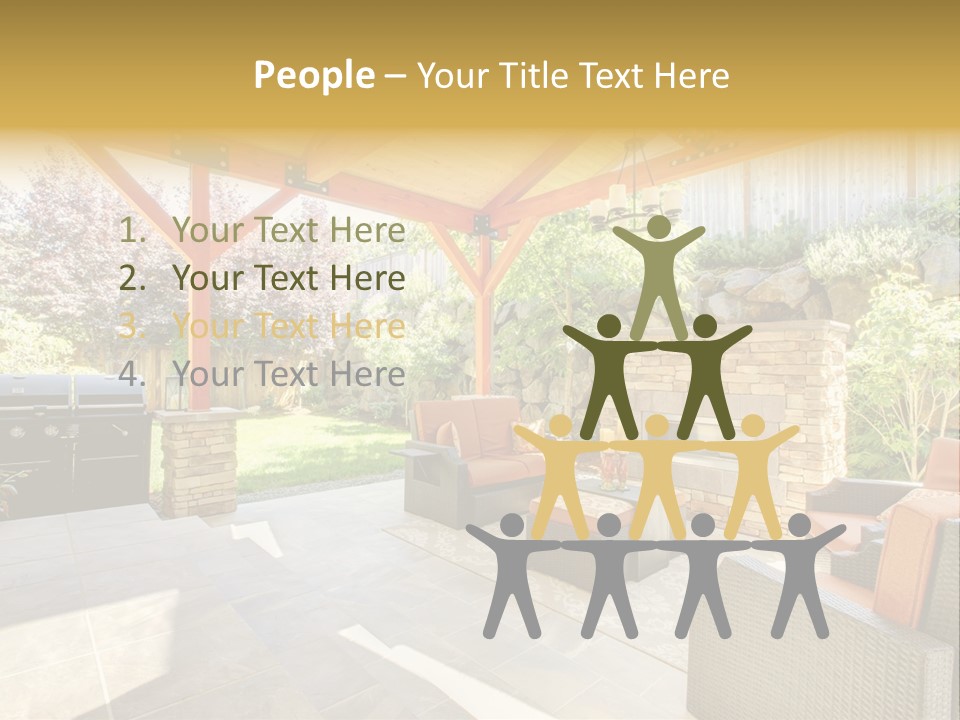 A Covered Patio With Furniture And A Grill PowerPoint Template