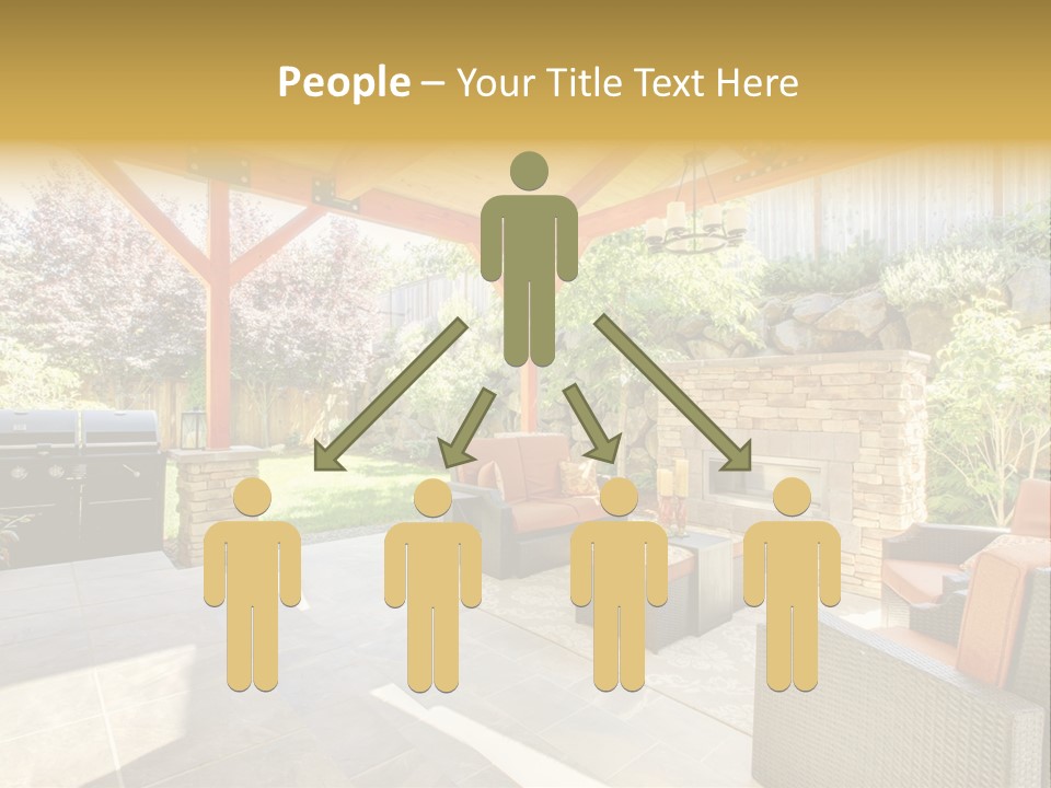 A Covered Patio With Furniture And A Grill PowerPoint Template