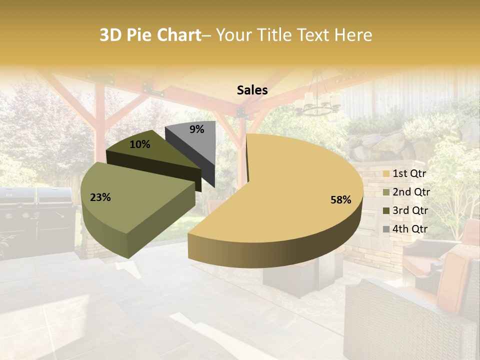 A Covered Patio With Furniture And A Grill PowerPoint Template