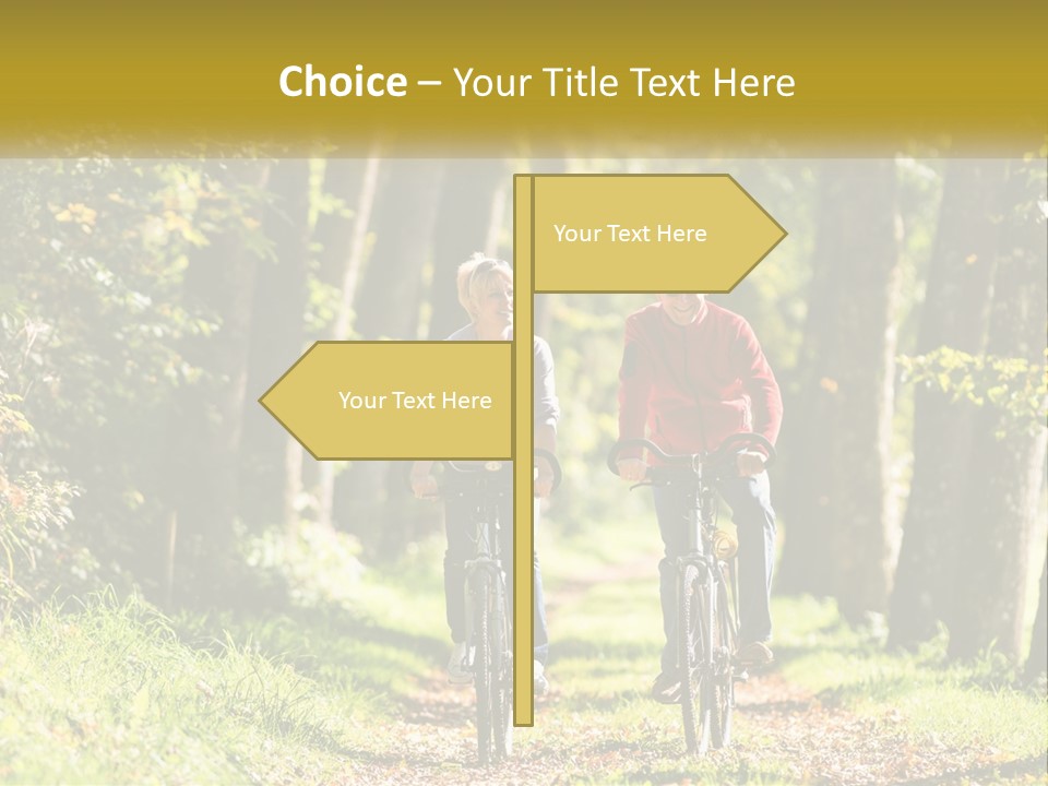 A Couple Of People Riding Bikes Down A Road PowerPoint Template