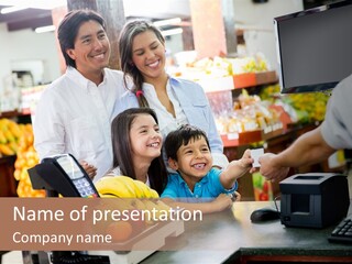 A Group Of People Standing Around A Cash Register PowerPoint Template