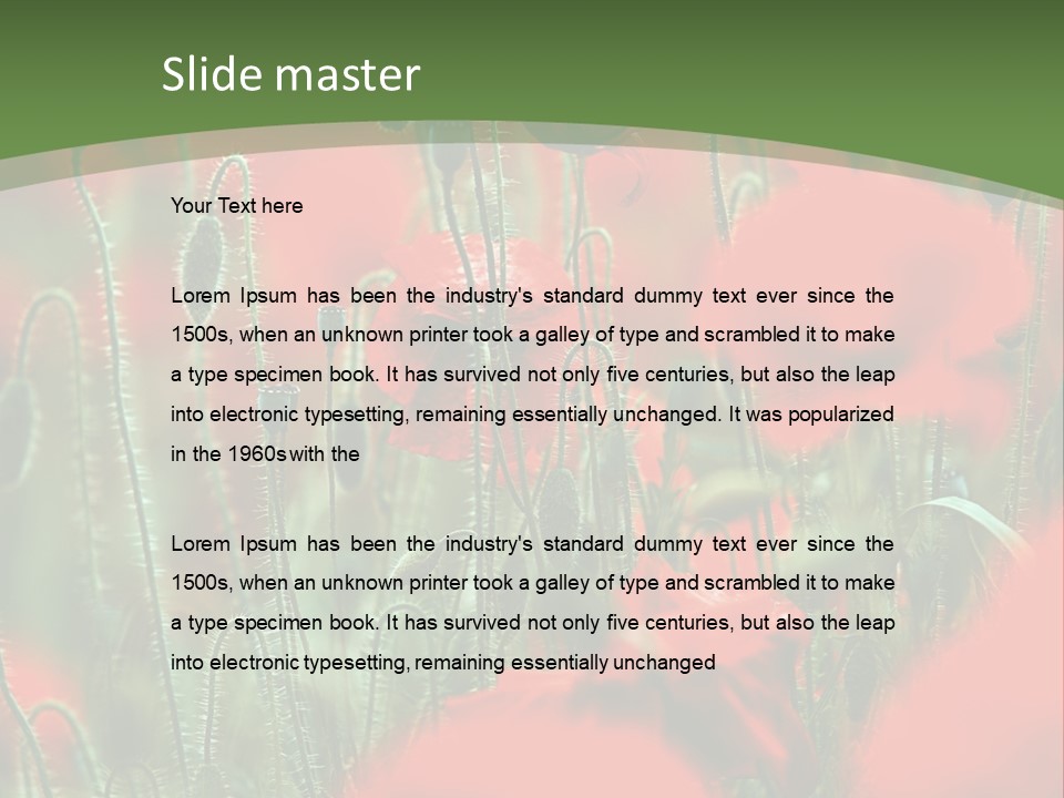 A Field Of Red Flowers With A Green Background PowerPoint Template