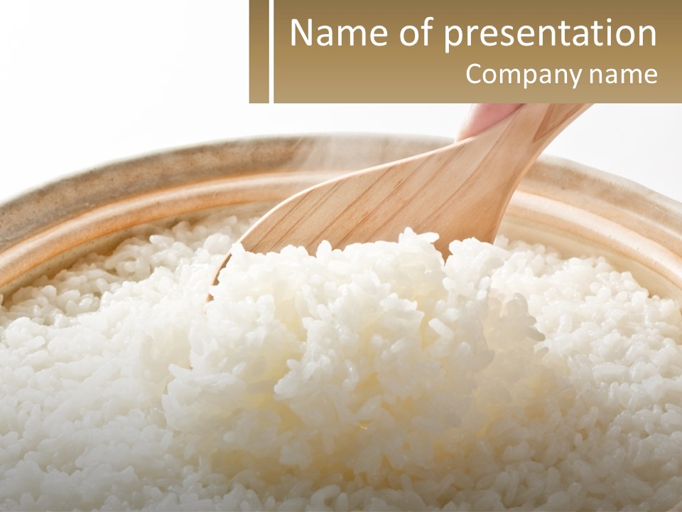 A Person Scooping Rice Out Of A Wooden Bowl PowerPoint Template
