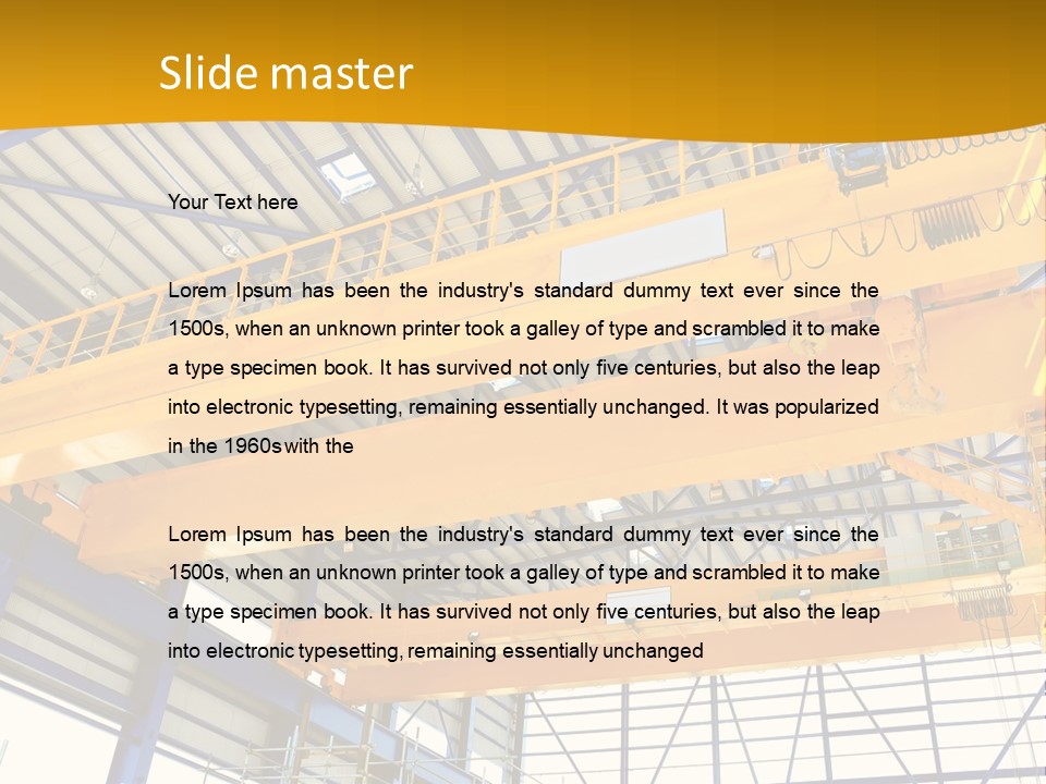 A Yellow Crane In A Warehouse Powerpoint Presentation Template PowerPoint Template