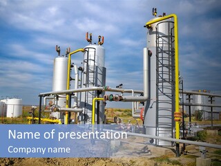 A Power Plant With Pipes And Valves On A Cloudy Day PowerPoint Template