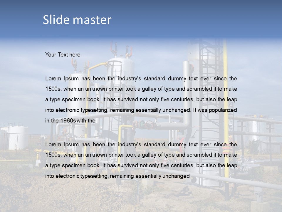 A Power Plant With Pipes And Valves On A Cloudy Day PowerPoint Template