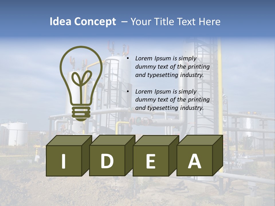 A Power Plant With Pipes And Valves On A Cloudy Day PowerPoint Template