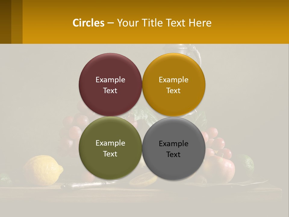A Table Topped With A Metal Bowl Filled With Fruit PowerPoint Template