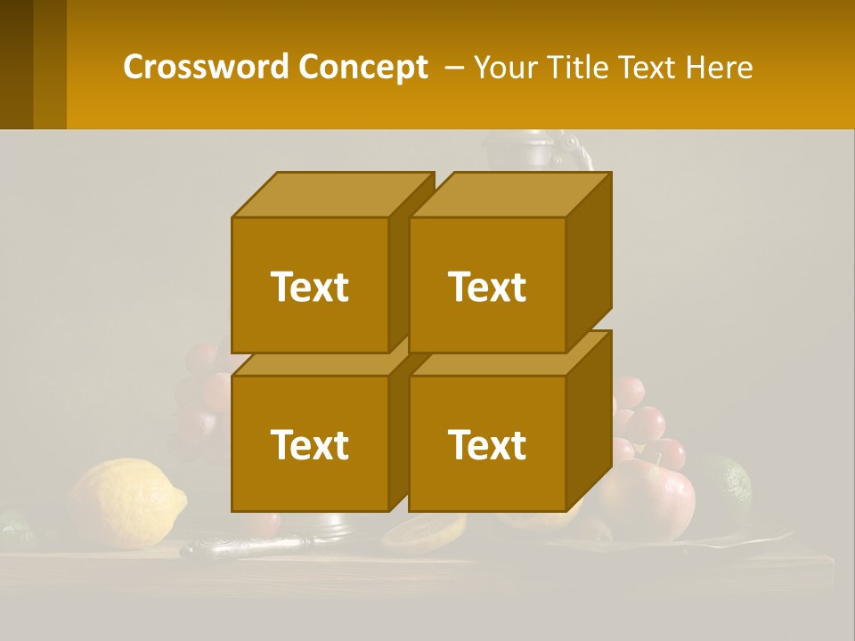 A Table Topped With A Metal Bowl Filled With Fruit PowerPoint Template