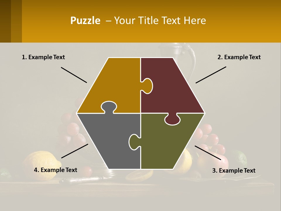 A Table Topped With A Metal Bowl Filled With Fruit PowerPoint Template