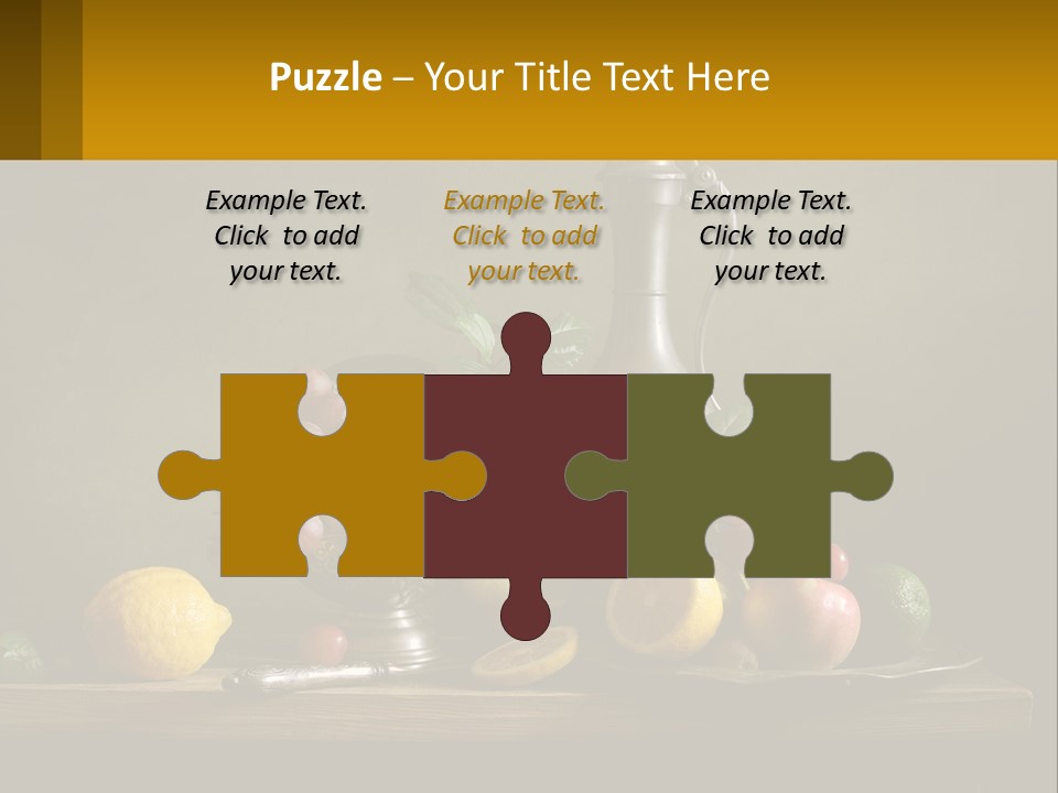 A Table Topped With A Metal Bowl Filled With Fruit PowerPoint Template