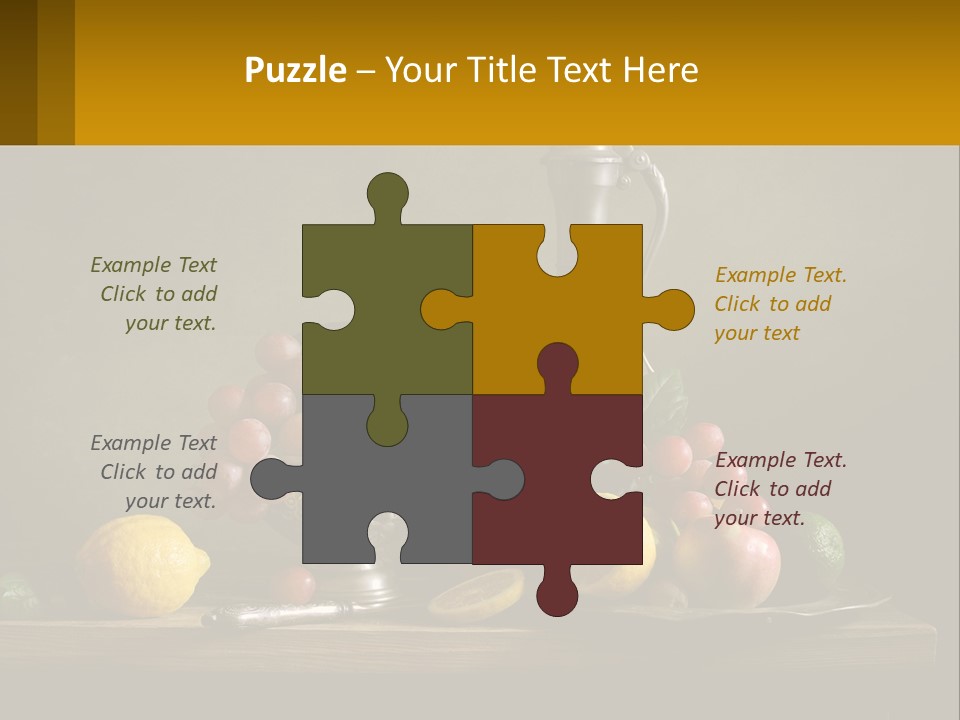 A Table Topped With A Metal Bowl Filled With Fruit PowerPoint Template