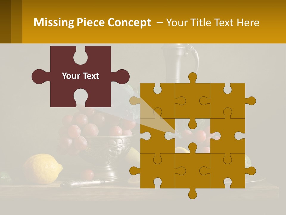 A Table Topped With A Metal Bowl Filled With Fruit PowerPoint Template