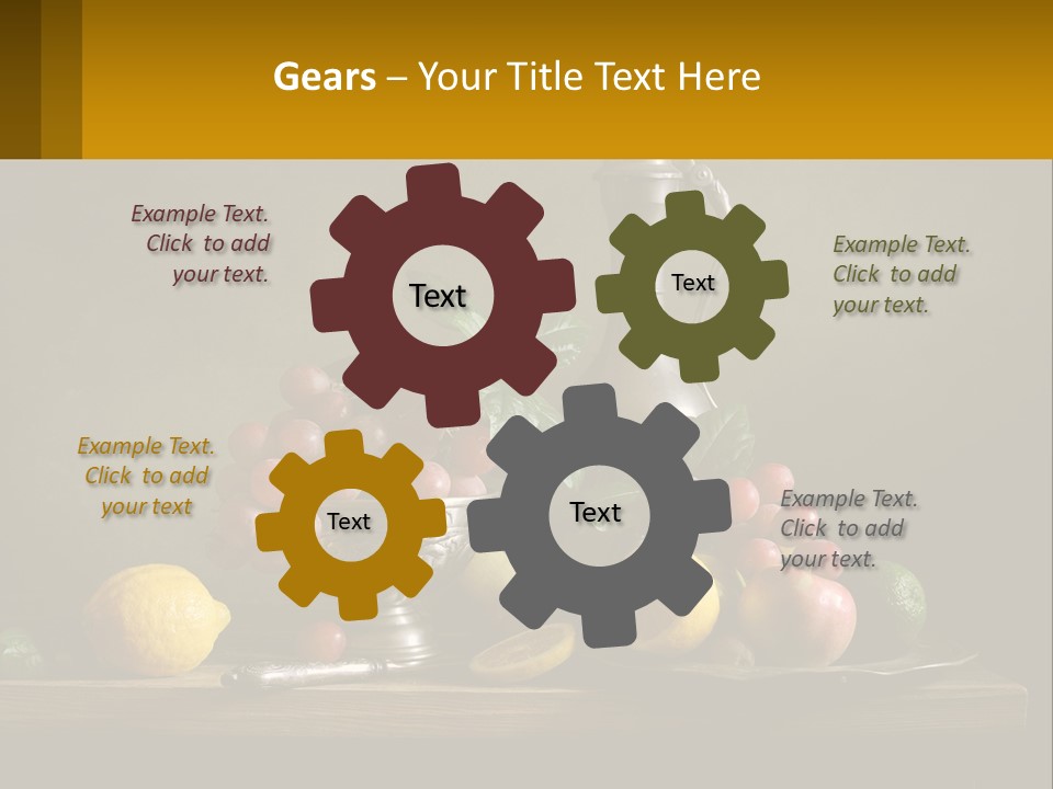 A Table Topped With A Metal Bowl Filled With Fruit PowerPoint Template
