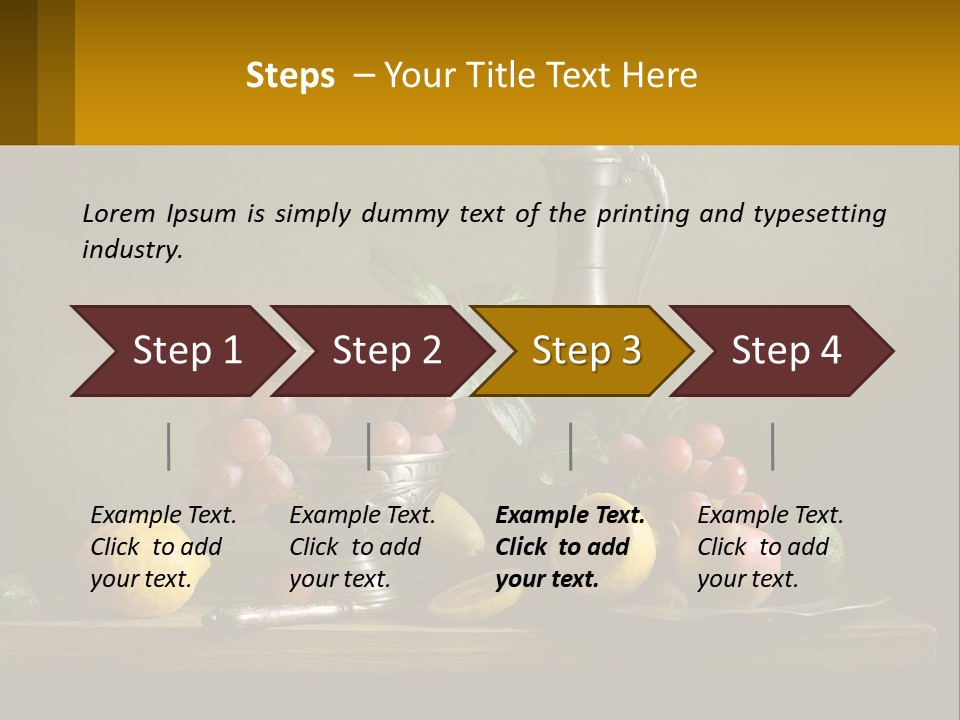 A Table Topped With A Metal Bowl Filled With Fruit PowerPoint Template