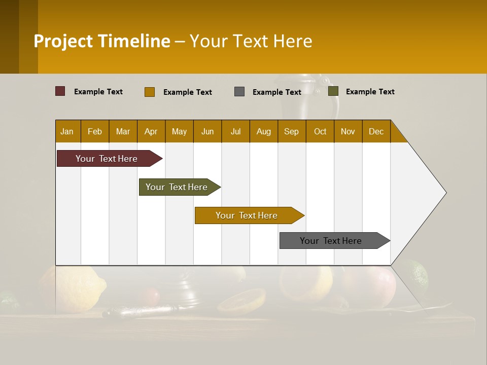 A Table Topped With A Metal Bowl Filled With Fruit PowerPoint Template
