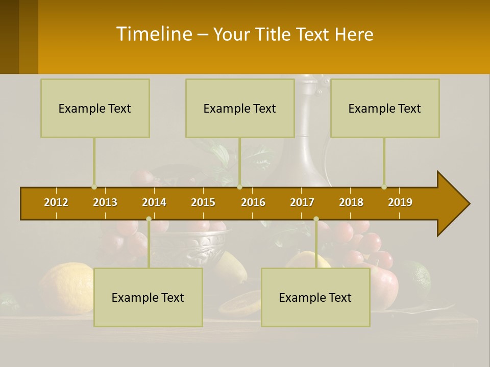 A Table Topped With A Metal Bowl Filled With Fruit PowerPoint Template