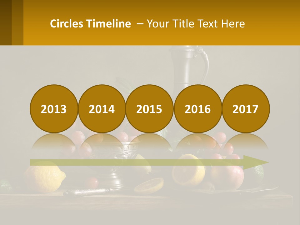 A Table Topped With A Metal Bowl Filled With Fruit PowerPoint Template