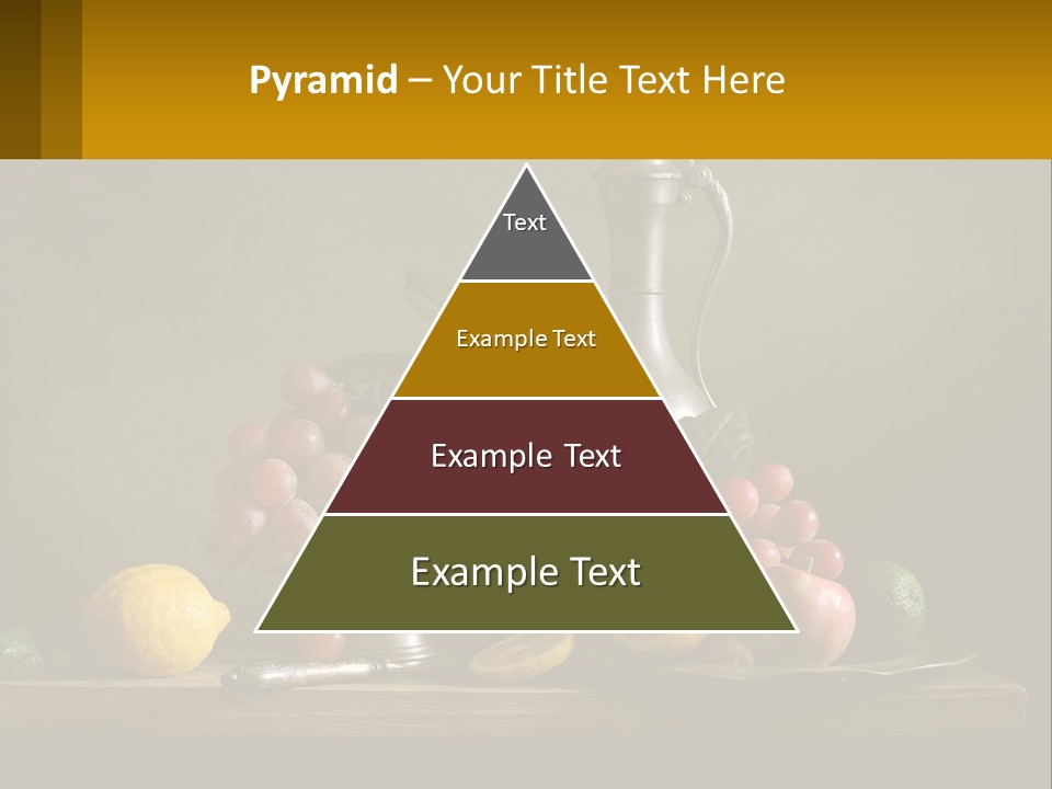 A Table Topped With A Metal Bowl Filled With Fruit PowerPoint Template